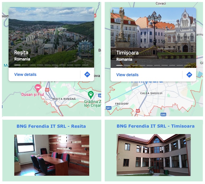 FERENDIN Nearshore Softwareentwicklung Büros in Rumänien an zwei Standorten: Resita und Timisoara. 